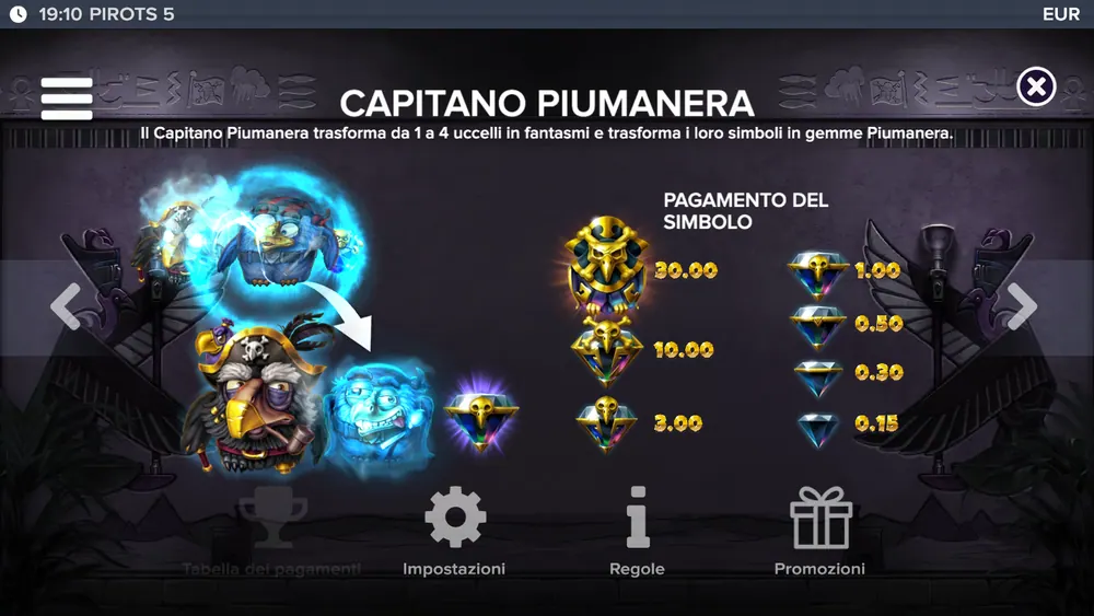 Pirots 5: regole del Capitano Piumanera
